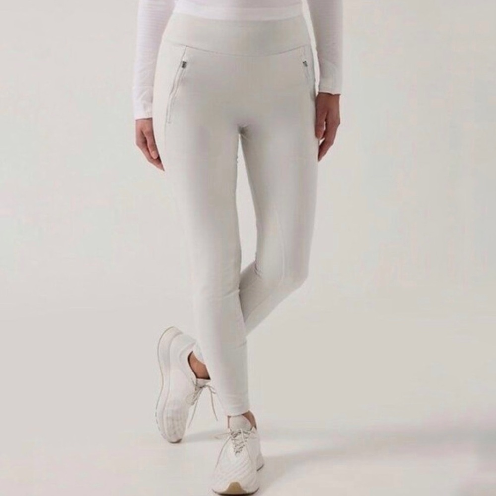 Athleta Peak Hybrid Fleece Tight Hiking Pants in Birch Cream Water Resistant